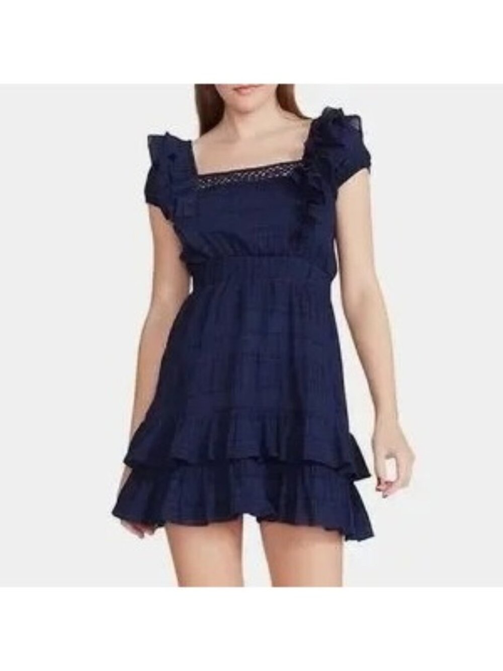 Betsey Johnson Women's Ruffled Hem Sleeve Dress Navy Lace Size XS NWOT